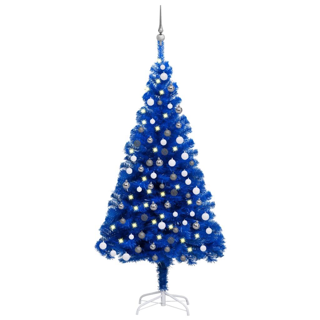  Plastgran med LED och julgranskulor blå 120 cm PVC