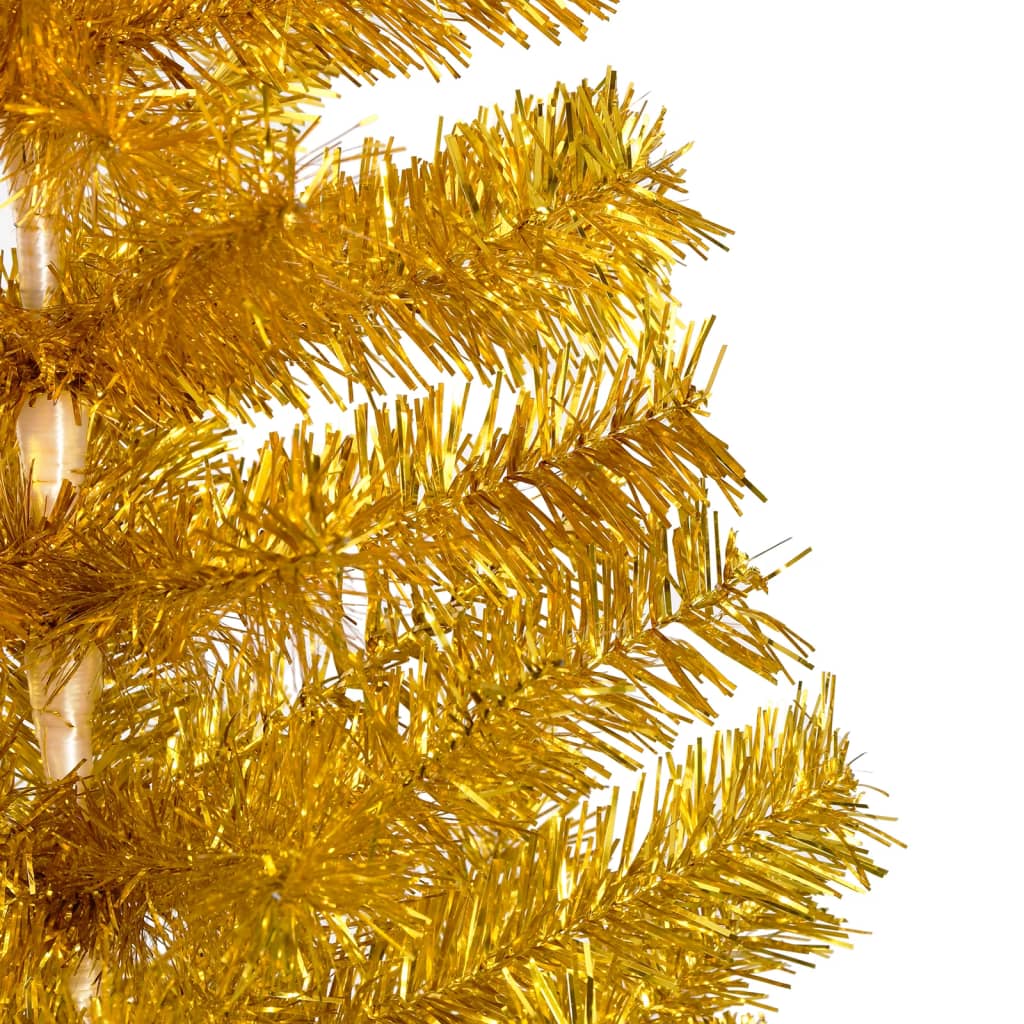  Plastgran med LED och julgranskulor guld 150 cm PET