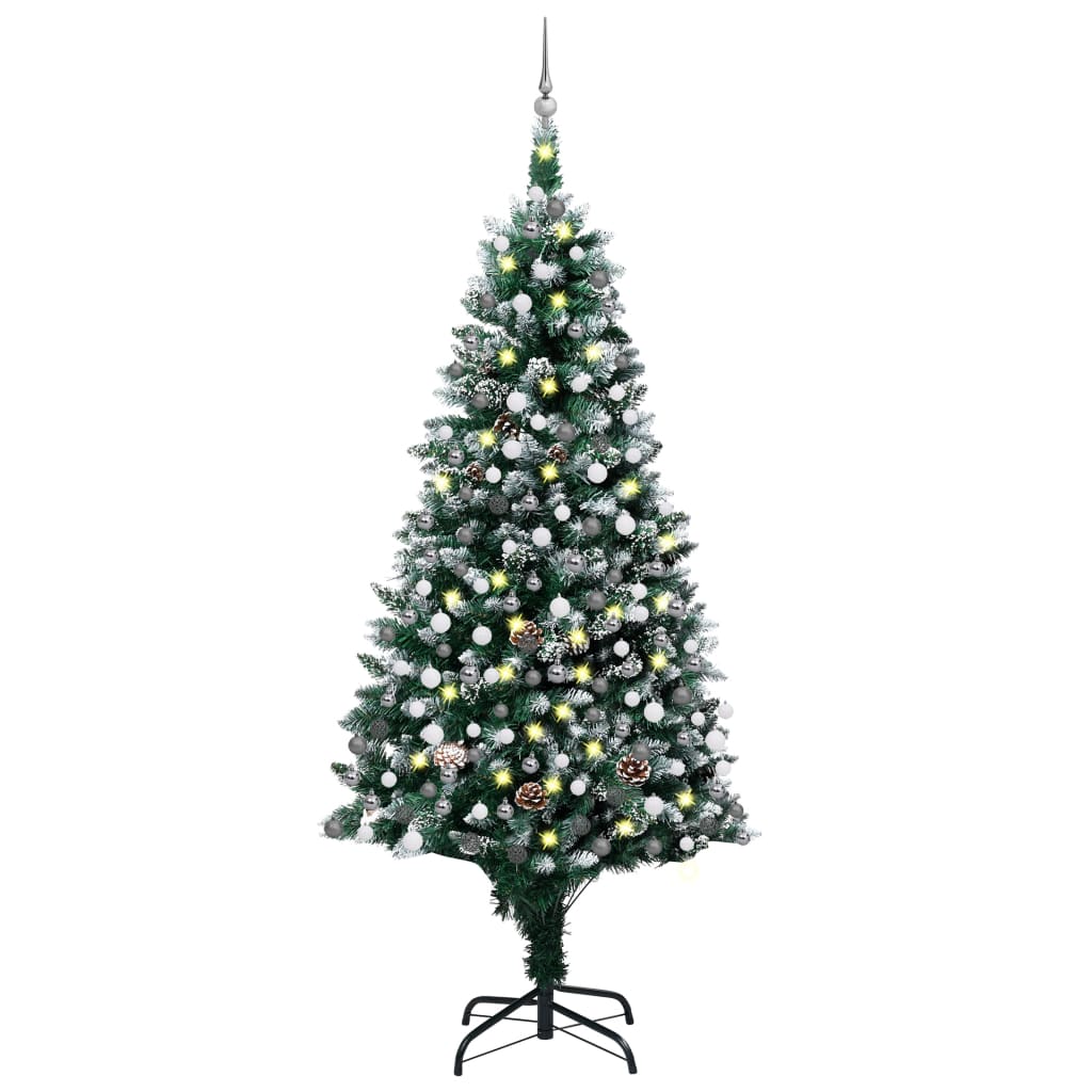  Plastgran med LED och julgranskulor och kottar 210 cm