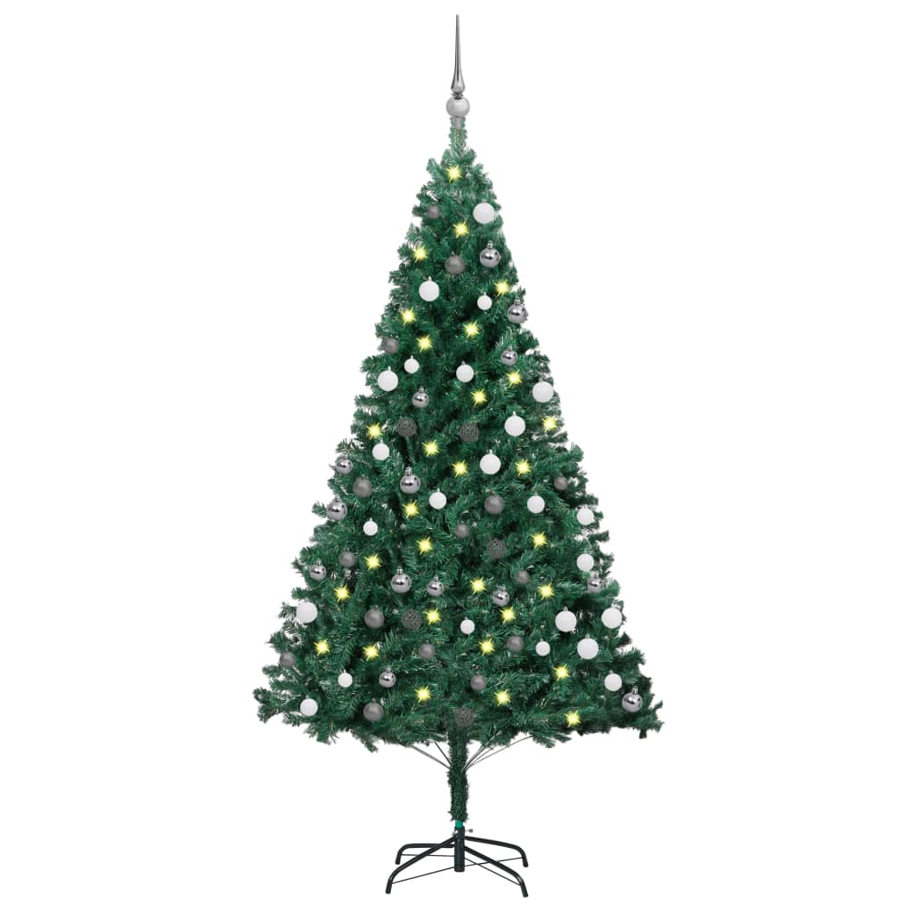  Plastgran med LED och julgranskulor grön 120 cm PVC