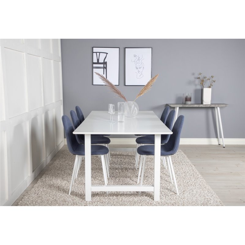 Count Dining Table - 220*100*H75 - White / White, Polar Dining Chair - White Legs - Blue Fabric_6