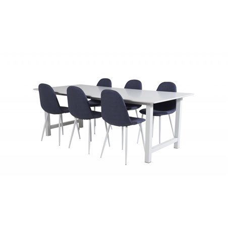 Count Dining Table - 220*100*H75 - White / White, Polar Dining Chair - White Legs - Blue Fabric_6