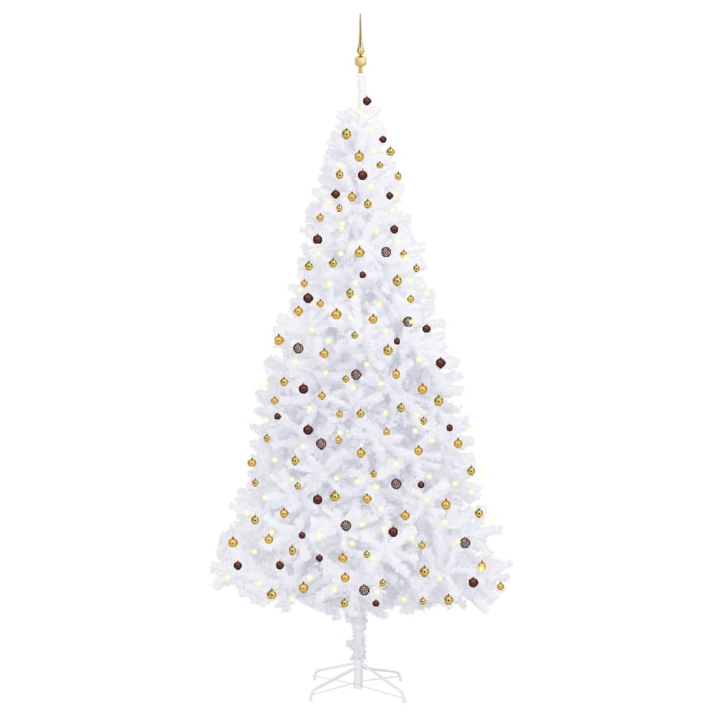  Plastgran med LED och julgranskulor 300 cm vit