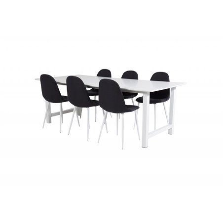 Count Dining Table - 220*100*H75 - White / White, Polar Dining Chair - White Legs - Black Fabric_6