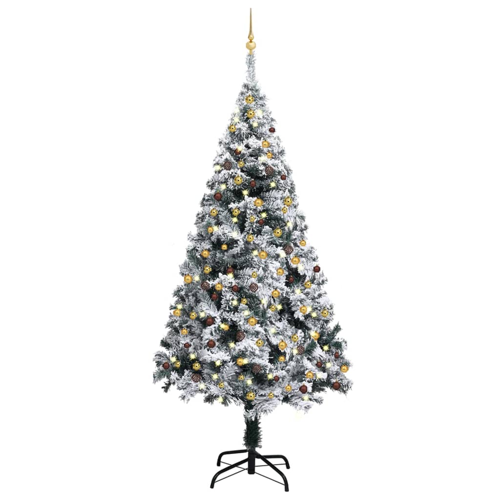  Plastgran med LED och julgranskulor grön 240 cm PVC