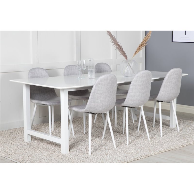 Count Dining Table - 220*100*H75 - White / White, Polar Dining Chair - White Legs - Light Grey Fabric_6