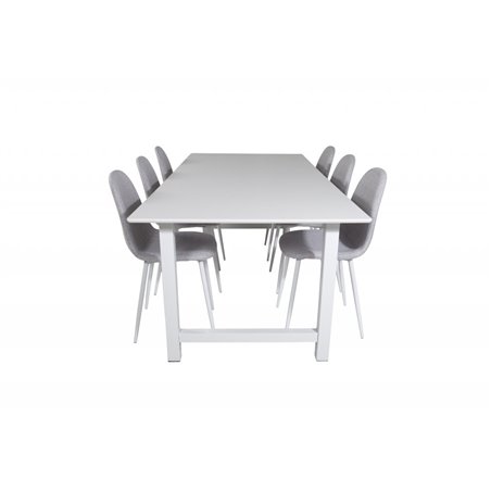 Count Dining Table - 220*100*H75 - White / White, Polar Dining Chair - White Legs - Light Grey Fabric_6