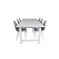 Count ruokapöytä - 220 * 100 * H75 - valkoinen/valkoinen, Polar ruokapöydän tuoli - valkoiset jalat - vaaleanharmaa kangas_6