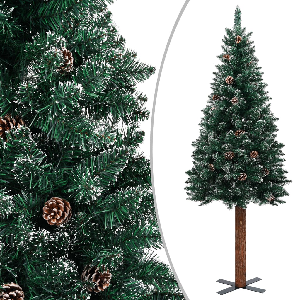  Smal plastgran med LED och julgranskulor grön 150 cm