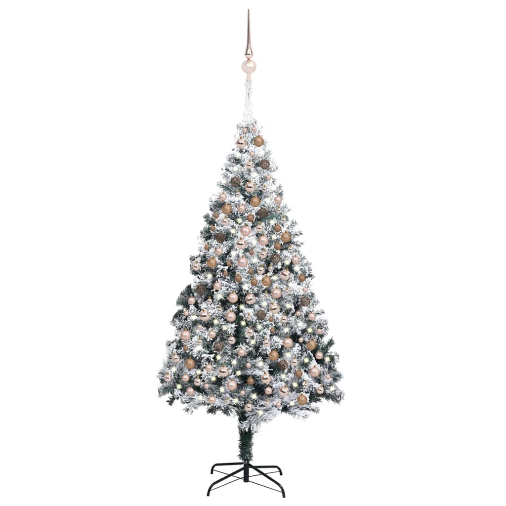  Plastgran med LED och julgranskulor grön 240 cm PVC