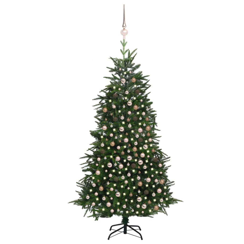  Plastgran med LED och julgranskulor grön 240 cm PVC&PE