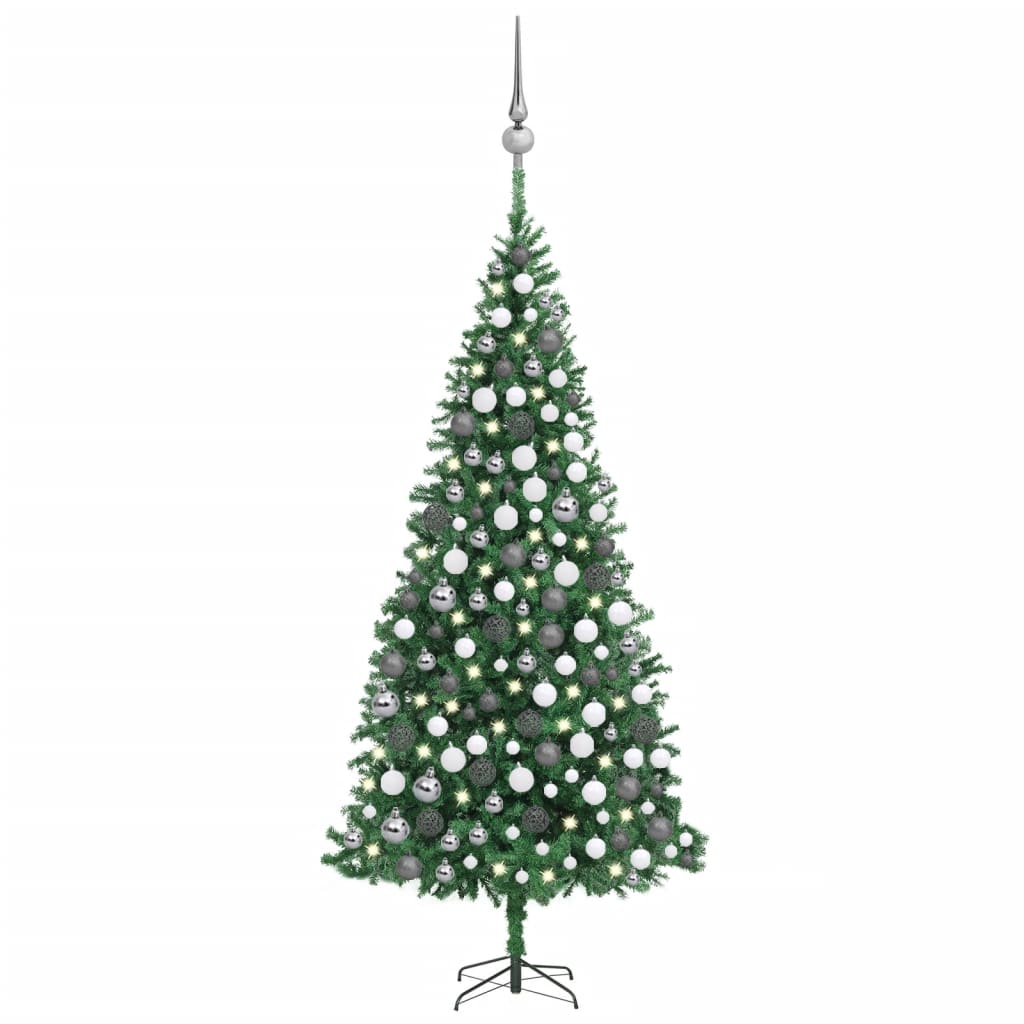  Plastgran med LED och julgranskulor 300 cm grön