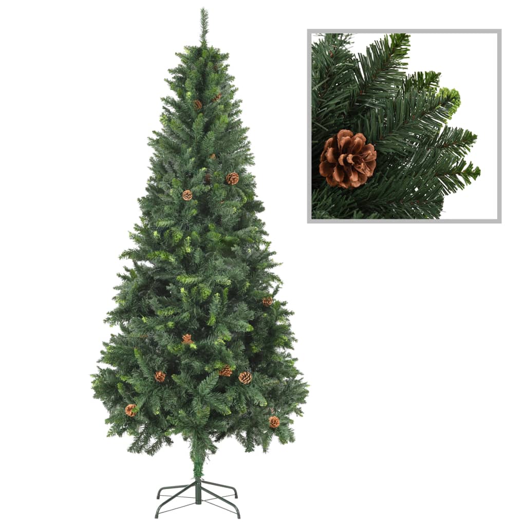  Plastgran med LED och julgranskulor och kottar 210 cm