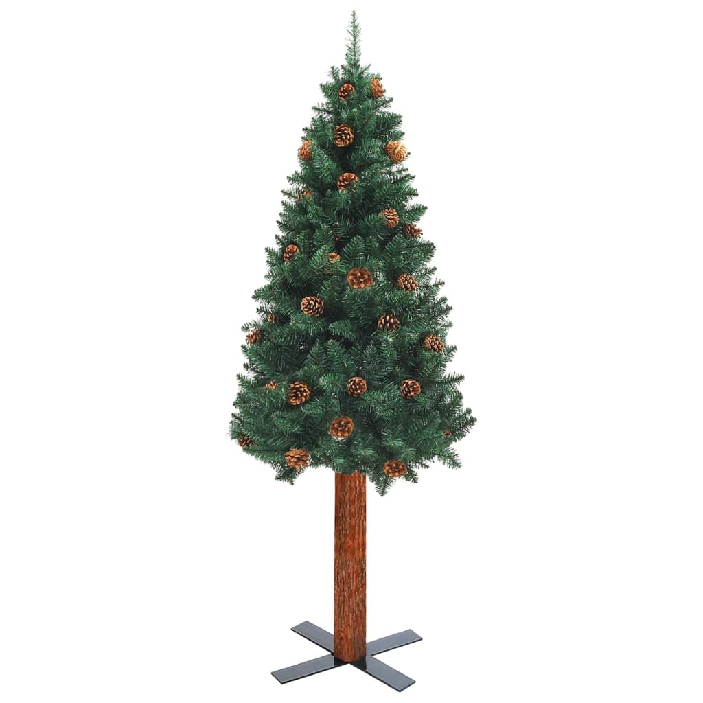  Smal plastgran med LED och julgranskulor grön 210 cm PVC