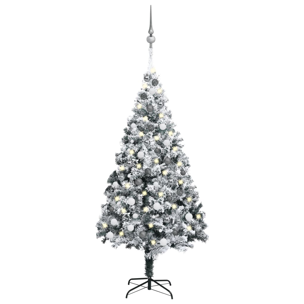  Plastgran med LED och julgranskulor grön 180 cm PVC