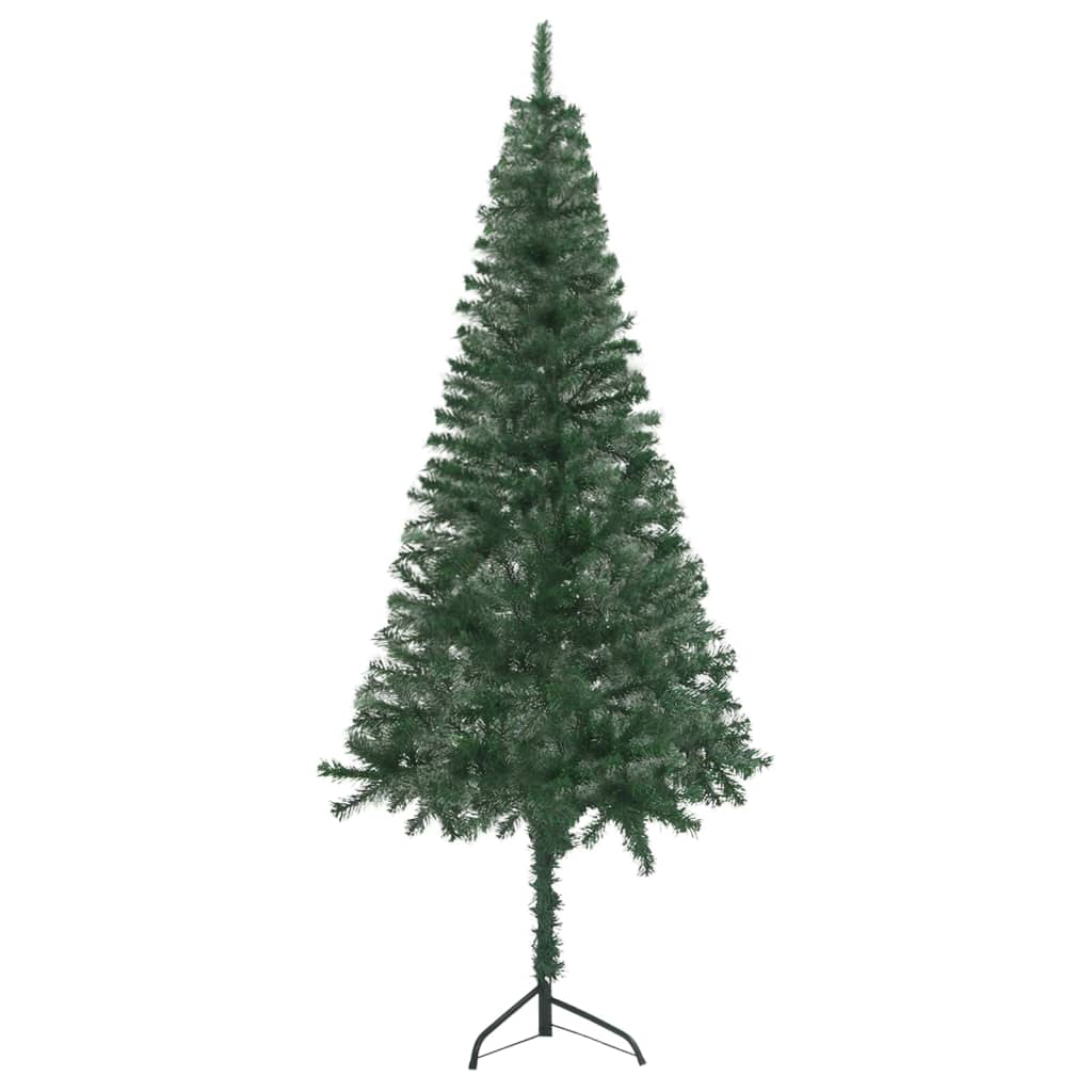  Plastgran för hörn med LED och julgranskulor grön 150 cm PVC