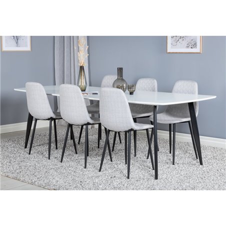Polar Ellipse Dining Table - 240*100*H75 - White / Black, Polar Diamond Dining Chair - Black Legs - Grey Fabric_6
