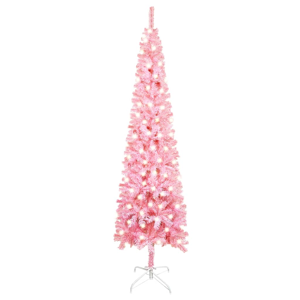  Smal plastgran med LED rosa 180 cm