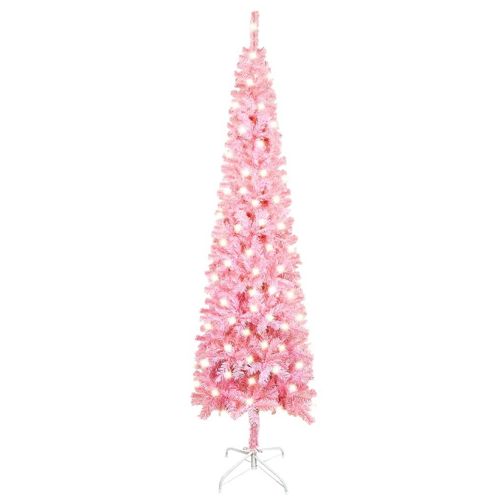  Smal plastgran med LED rosa 210 cm