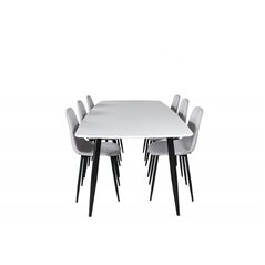 Polar Ellipse ruokapöytä - 240 * 100 * H75 - valkoinen/musta, Polar Diamond ruokapöydän tuoli - mustat jalat - harmaa kangas_6