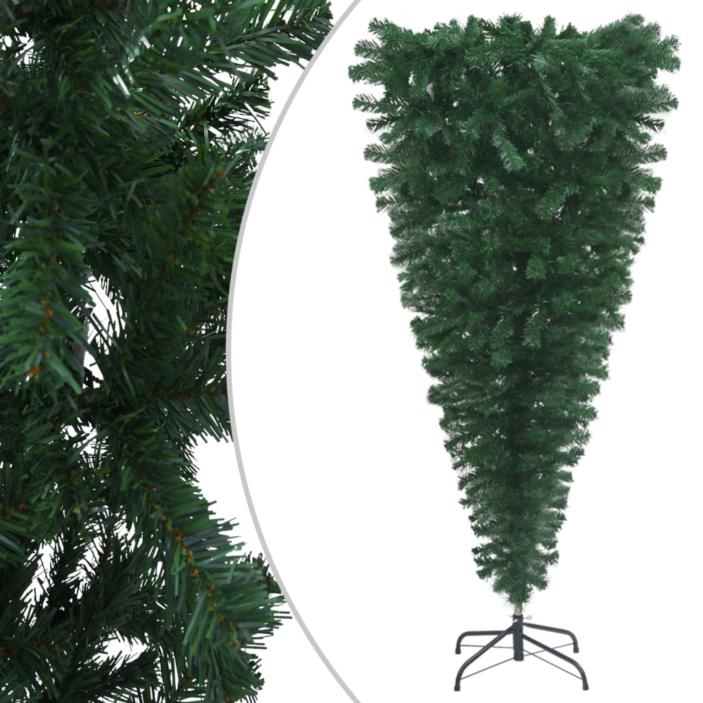  Uppochnedvänd plastgran med LED och julgranskulor 150 cm