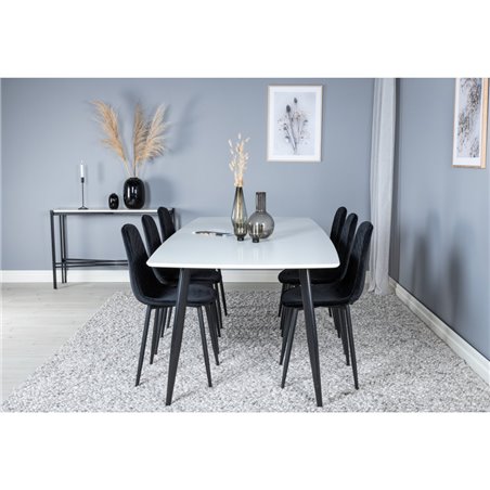Polar Ellipse Dining Table - 240*100*H75 - White / Black, Polar Diamond Dining Chair - Black Legs - Black Velvet_6
