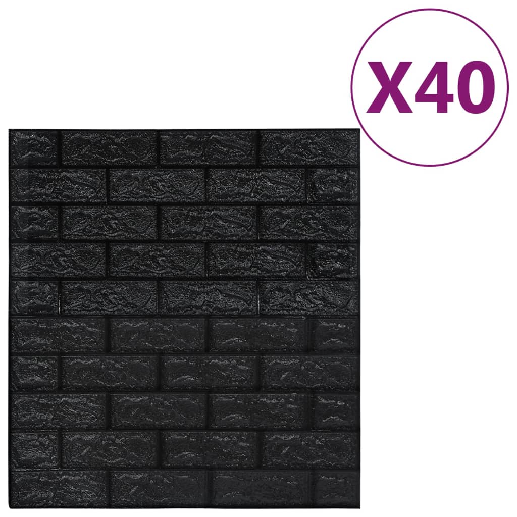  3D-tapet tegel självhäftande 40 delar svart