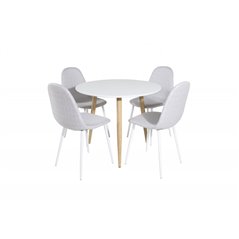 Polar Dining Table ø 90cm - White / Oak, Polar Dining Chair - White Legs - Light Grey Fabric_4