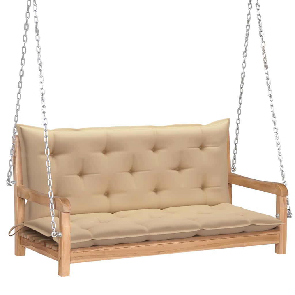  Gungbänk med beige dyna 120 cm massiv teak