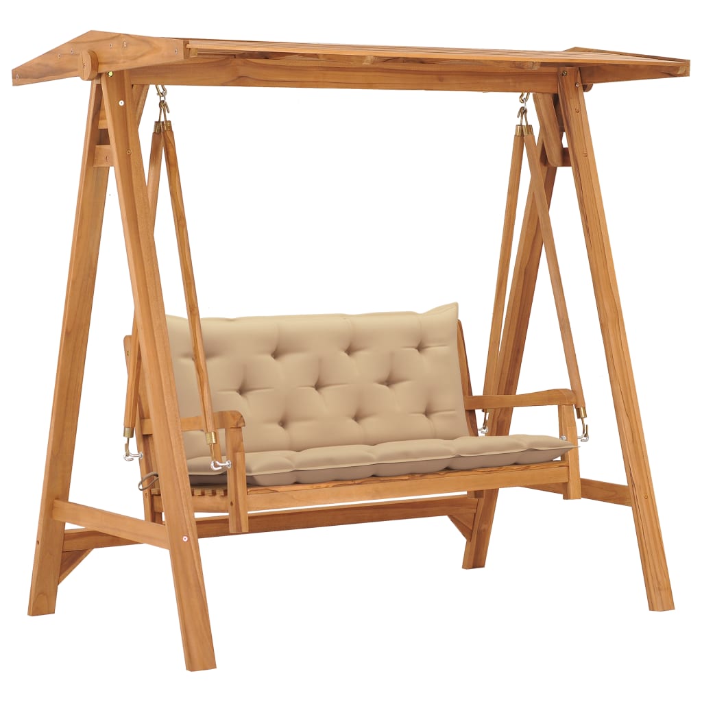  Gungbänk med beige dyna 170 cm massiv teak