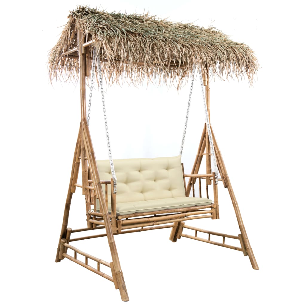  2-sits hammock med palmblad och dyna bambu 202 cm