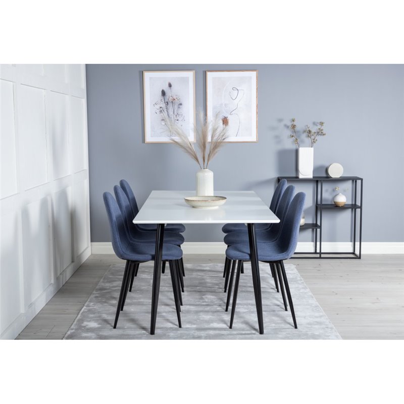 Polar Dining Table - 180*90*H75 - White / Black, Polar Dining Chair - Black Legs - Blue Fabric_6