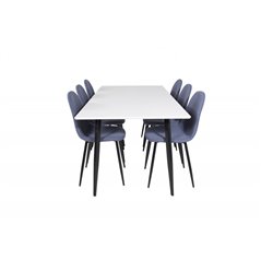 Polar Dining Table - 180*90*H75 - White / Black, Polar Dining Chair - Black Legs - Blue Fabric_6