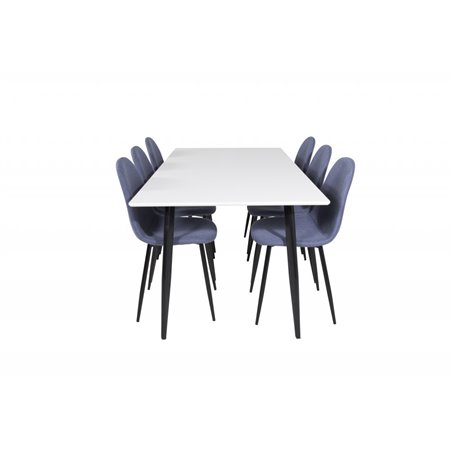 Polar Dining Table - 180*90*H75 - White / Black, Polar Dining Chair - Black Legs - Blue Fabric_6