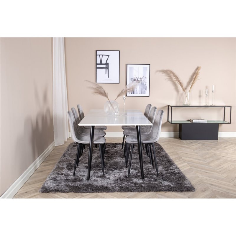 Polar Dining Table - 180*90*H75 - White / Black, Polar Diamond Dining Chair - Black Legs - Grey Velvet_6