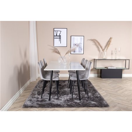 Polar Dining Table - 180*90*H75 - White / Black, Polar Diamond Dining Chair - Black Legs - Grey Velvet_6