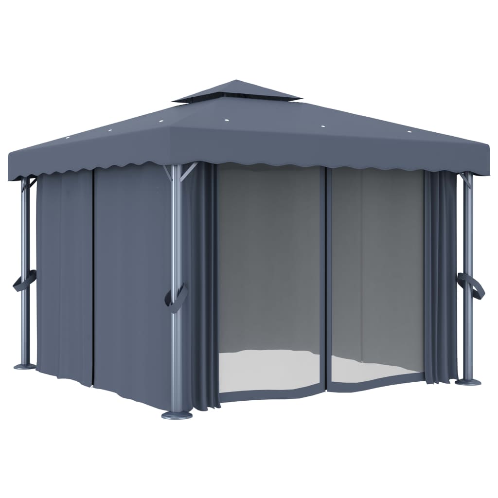  Paviljong med draperi 3x3 m antracit aluminium