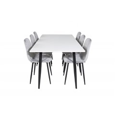 Polar Dining Table - 180*90*H75 - White / Black, Polar Diamond Dining Chair - Black Legs - Grey Velvet_6