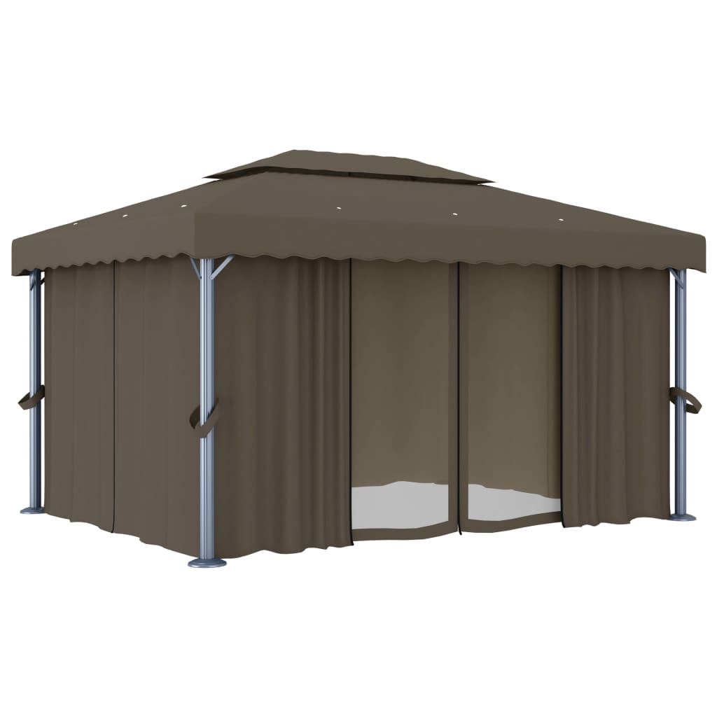  Paviljong med draperi 4x3 m taupe aluminium