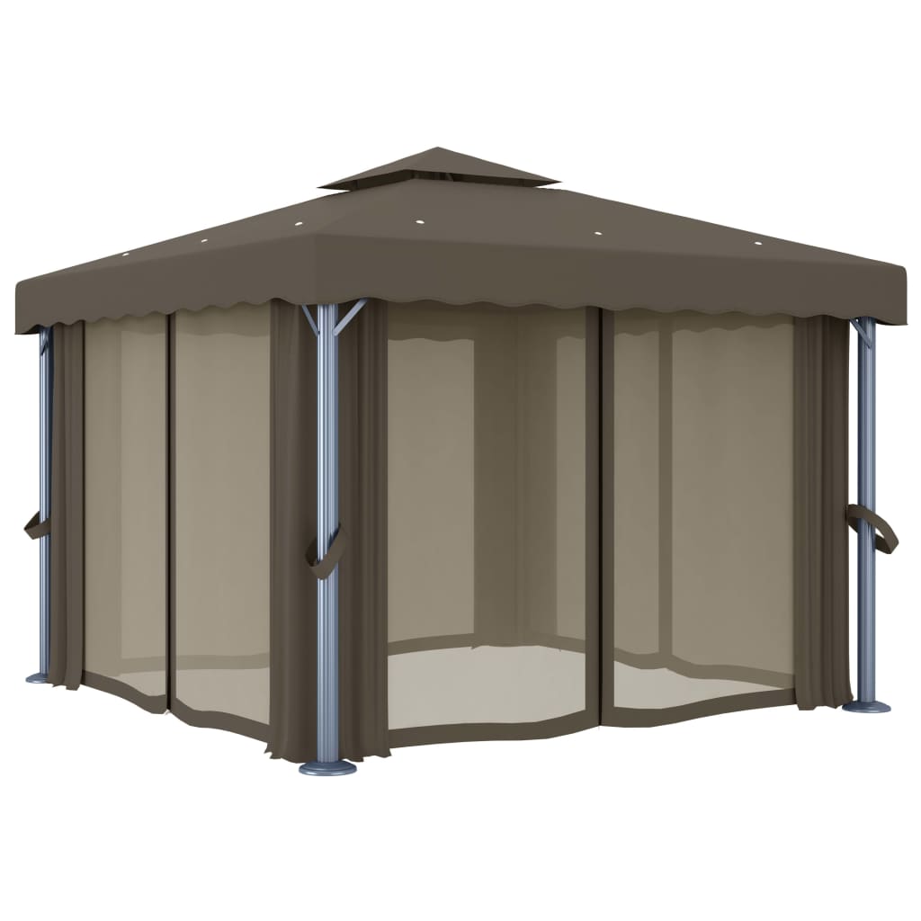  Paviljong med draperi 3x3 m taupe aluminium