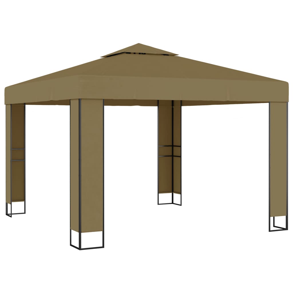  Paviljong dubbla tak och ljusslinga LED 3x3x2,7 m taupe