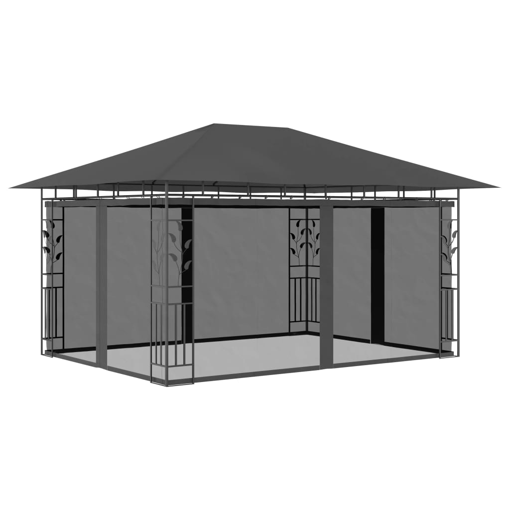  Paviljong myggnät ljusslinga LED 4x3x2,73 m antracit 180 g/m²