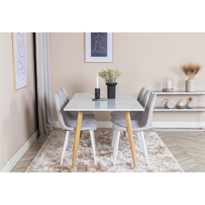 Polar Dining Table - 180*90*H75 - White / Oak, Polar Dining Chair - White Legs - Light Grey Fabric_6