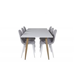 Polar Dining Table - 180*90*H75 - White / Oak, Polar Dining Chair - White Legs - Light Grey Fabric_6