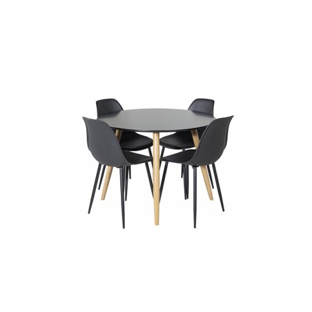 Ruokailuryhmä - Ruokapöytä Pla za ø 100 cm - Oak-Look / Musta + 4 ruokapöydän tuolia Polar - Musta