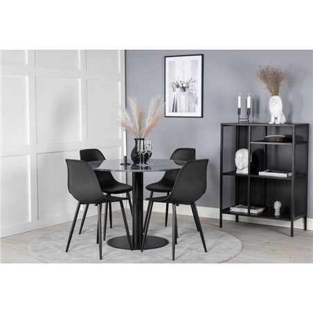 Estelle Round Dining Table ø106 H75 - Black / Black, Polar Plastic Dining Chair - Black Legs / Black Plastic_4