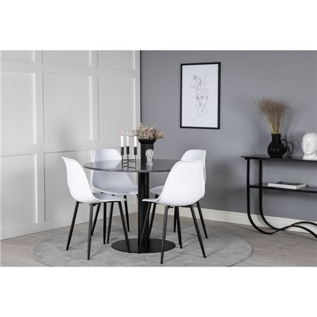 Estelle Round Dining Table ø106 H75 - Black / Black, Polar Plastic Dining Chair - Black Legs / White Plastic_4