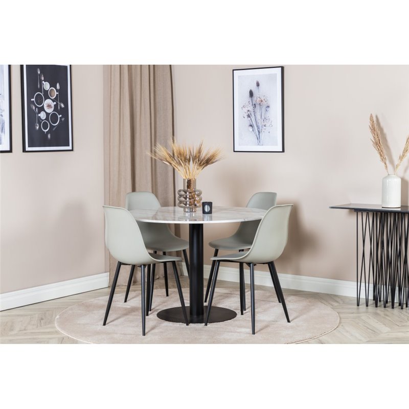 Estelle Round Dining Table ø106 H75 - White / Black, Polar Plastic Dining Chair - Black Legs / Grey Plastic_4