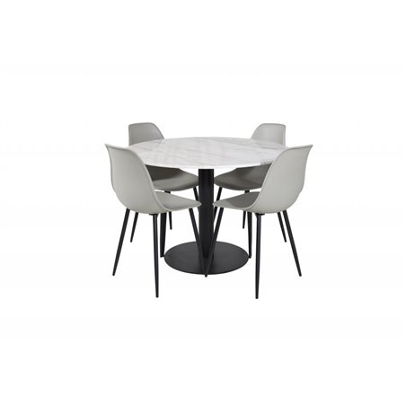 Estelle Round Dining Table ø106 H75 - White / Black, Polar Plastic Dining Chair - Black Legs / Grey Plastic_4