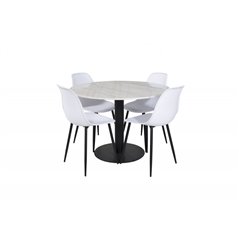 Estelle Round Dining Table ø106 H75 - White / Black, Polar Plastic Dining Chair - Black Legs / White Plastic_4